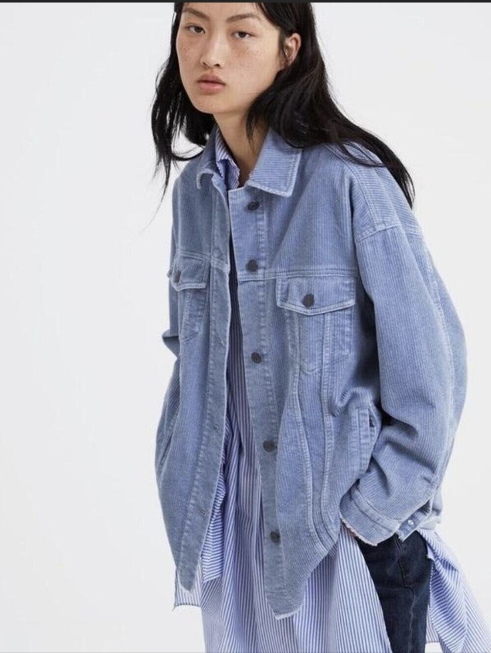 Zara Denim Shirt Jacket Womens Blue Grey Oversized Shacket Bloggers Fave Sz M